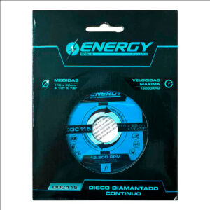 ENERGY, DISCO DE CORTE DIAMANTADO CONTINUO DIAMETRO 4 1/2X7/8 RPM MAX 13,800 PARA CORTE CECO O HUMEDO.