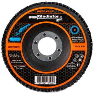 GLADIATOR, DISCO FLAP LAMINADO DE OXIDO DE ZIRCONIO GRANO 60 DIAMETRO 4 1/2X7/8 RPM MAX 13300 A 80 M/S